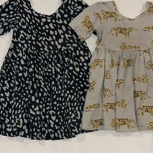 Kids Short Sleeve Tiger Print Dress - Gray and Black